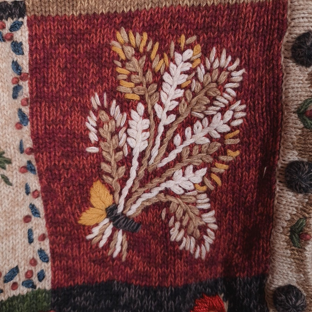 Handknit Country Cardigan Sweater Womens Large Farm Flower Rooster Sunflower - Picture 6 of 16